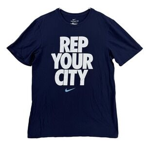 Nike Rep Your City Shirt Mens Medium Blue Graphic Tee Athletic Cut Crewneck
